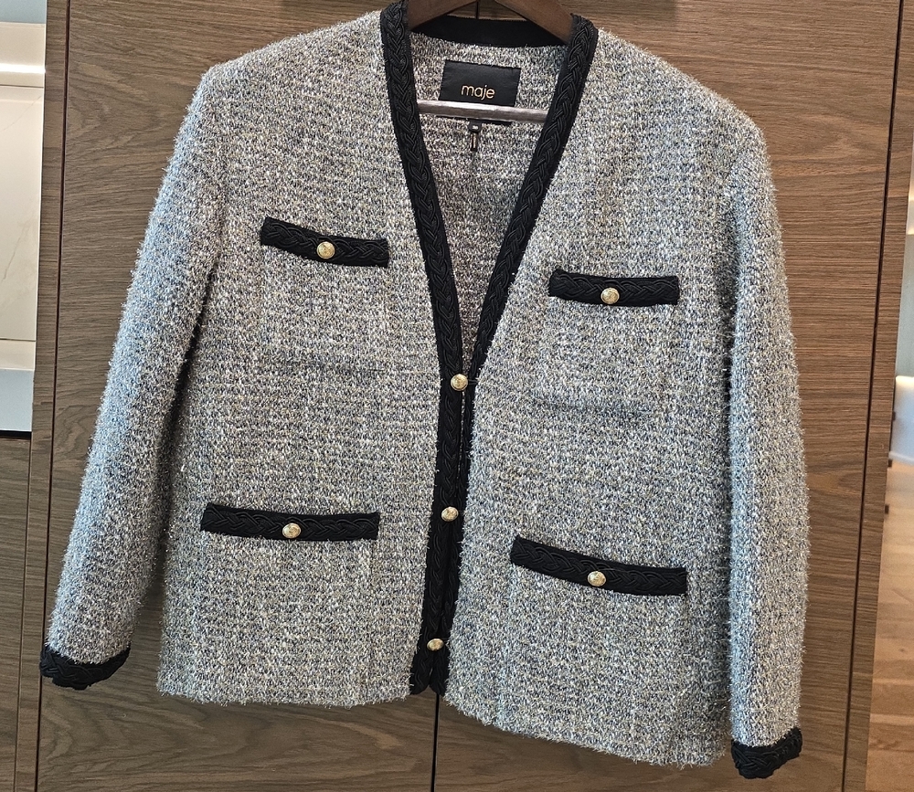 Maje Women's Gray Tweed Jacket Size 38 Europe